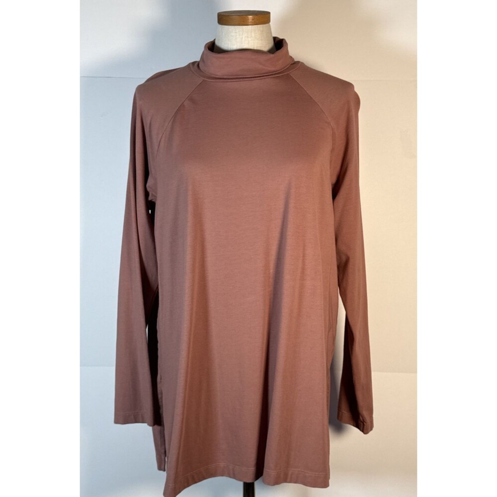 J. Jill Luxe Supima Turtleneck Tunic Mauve Long Sleeve Cotton Blend Top Large